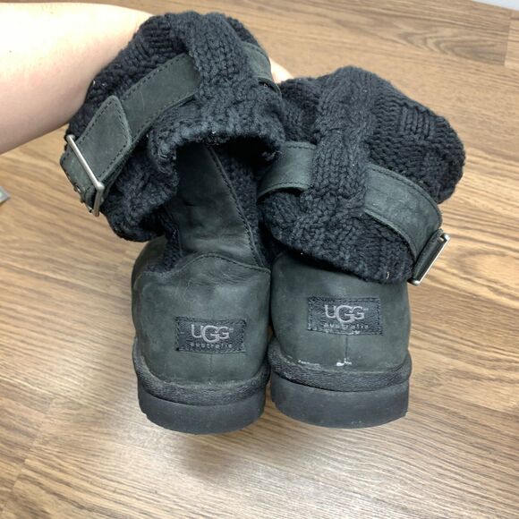 Ugg women cassidee knit - Gem UGG Cassidee Knit Leather Black Winter Boots Size 7 1007690 Buckle Pull On